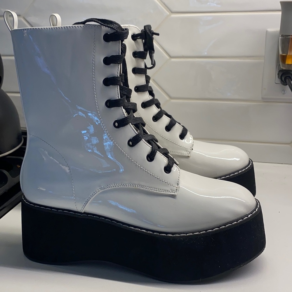 Nasty Gal Platform White Boots -Faux Leather